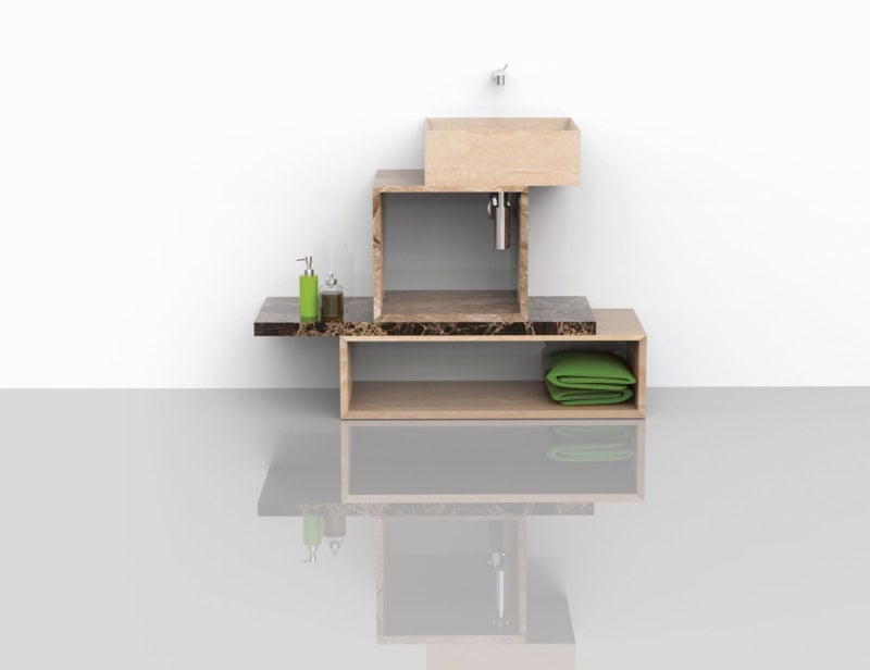 Entity Tetris contemporary Italian basin sink with beige wood